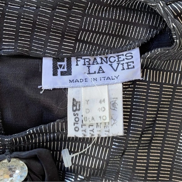 Vtg 80s Frances La Vie Italy Metallic Checkered Lame Bow Evening Dress Silver 10 - Picture 7 of 8